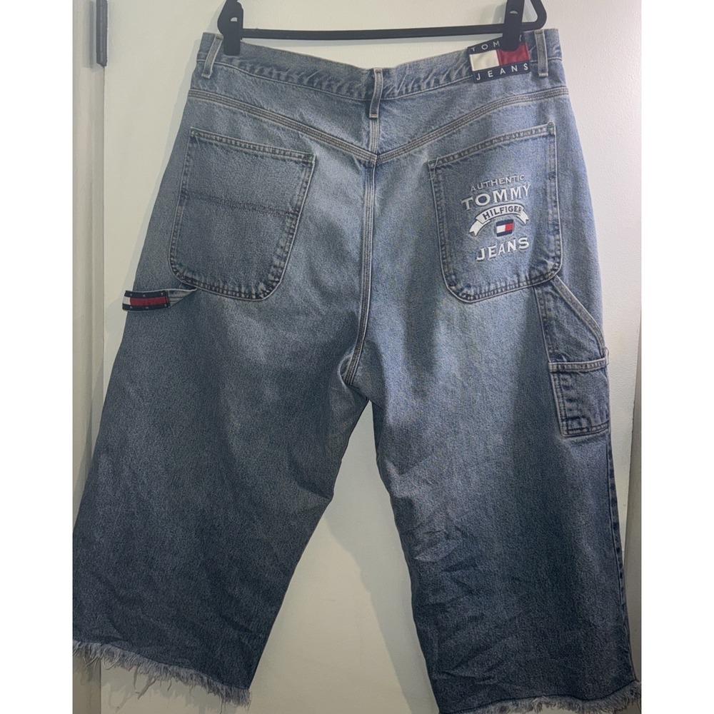 VTG Tommy Hilfiger 90s Mens Sz 40 Women's Sz 18 Denim Jorts Spell Out Flag